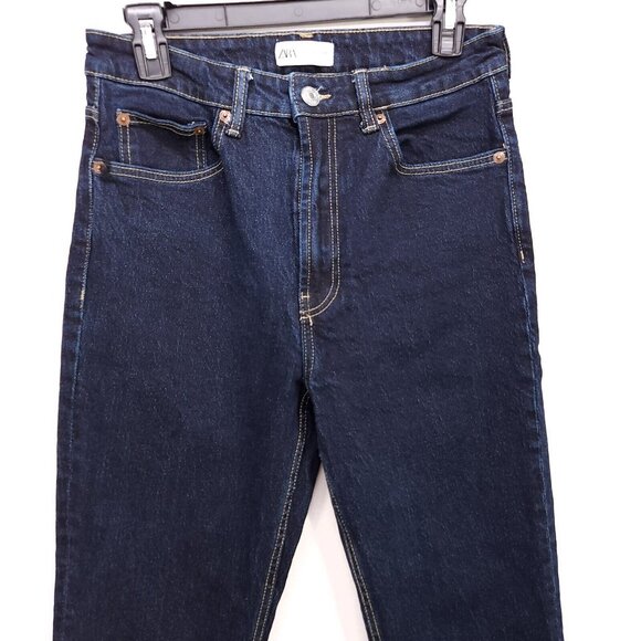 Zara Womens Jeans Straight Leg Size 6 Dark Wash Denim Pants High Rise - Picture 3 of 12